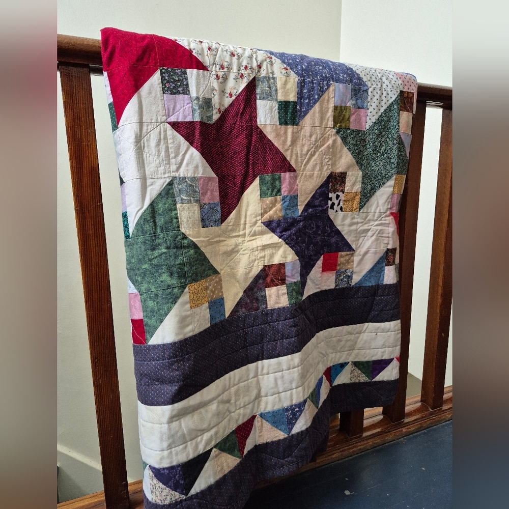 Handmade Twin Patchwork Cotton Quilt Star Pattern